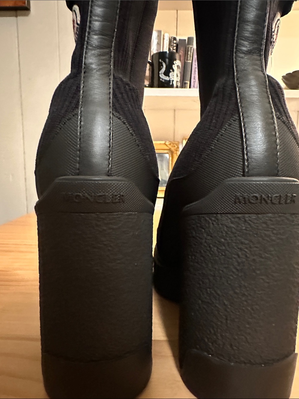 Moncler Splora Pocket Black Sock Bootie Fashion Chunky Block Platform Heel Boots - Picture 6 of 8